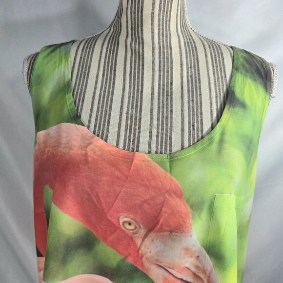 Faded Glory Relaxed Fit Green & Pink Flamingo Print Tank Top Plus Size XXL (20) - Picture 2 of 9